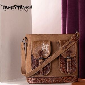 Trinity Ranch leather & cowhide Brown Shoulder Bag Concealed Carry purse
